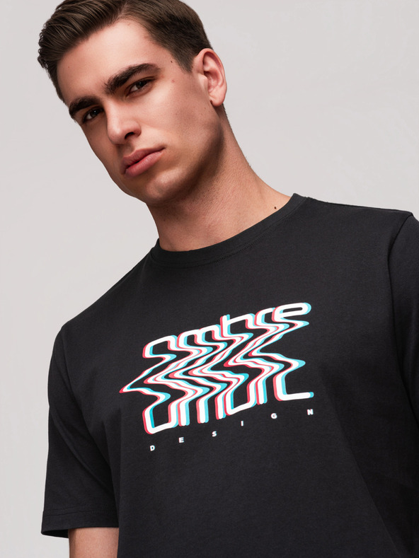 Ombre Clothing Pánske bavlnené tričko s potlačou Ombre - čierne V1 OM-TSPT-0286 Ombre Clothing