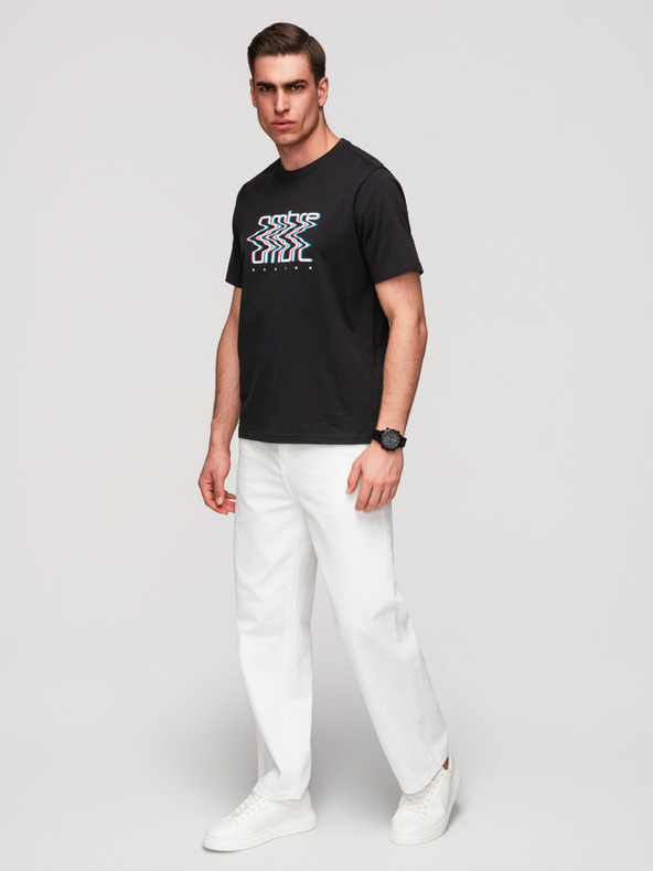Ombre Clothing Pánske bavlnené tričko s potlačou Ombre - čierne V1 OM-TSPT-0286 Ombre Clothing