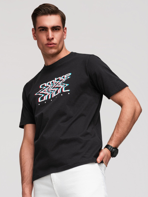 Ombre Clothing Pánske bavlnené tričko s potlačou Ombre - čierne V1 OM-TSPT-0286 Ombre Clothing