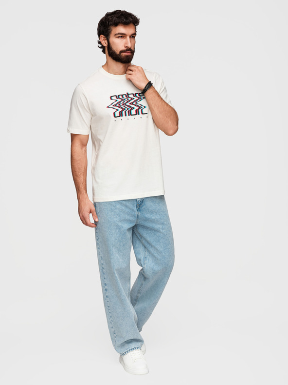 Ombre Clothing Pánske bavlnené tričko s ombré potlačou - biele V2 OM-TSPT-0286 Ombre Clothing