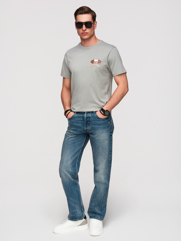 Ombre Clothing Pánske bavlnené tričko regular fit s potlačou vintage tetovanie - sivé V1 OM-TSPT-0257 Ombre Clothing
