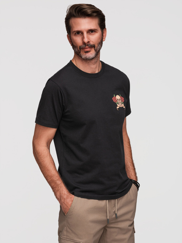Ombre Clothing Pánske bavlnené tričko regular fit s potlačou vintage tetovanie - V2 black OM-TSPT-0257 Ombre Clothing