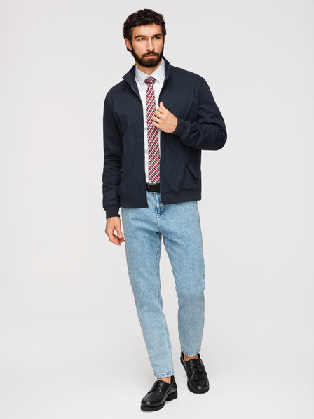 Ombre Clothing Pánska bunda Harrington so stojačekom a kockovanou podšívkou - tmavo modrá V2 OM-JANP-0326 Ombre Clothing