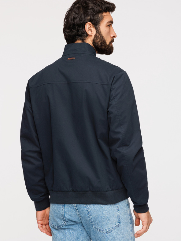 Ombre Clothing Pánska bunda Harrington so stojačekom a kockovanou podšívkou - tmavo modrá V2 OM-JANP-0326 Ombre Clothing