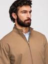 Ombre Clothing Pánska bunda Harrington so stojačekom a kockovanou podšívkou - svetlo hnedá V5 OM-JANP-0326 Ombre Clothing