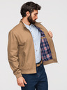 Ombre Clothing Pánska bunda Harrington so stojačekom a kockovanou podšívkou - svetlo hnedá V5 OM-JANP-0326 Ombre Clothing
