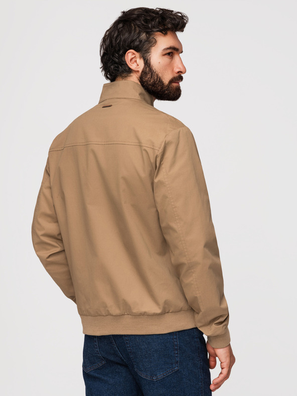 Ombre Clothing Pánska bunda Harrington so stojačekom a kockovanou podšívkou - svetlo hnedá V5 OM-JANP-0326 Ombre Clothing