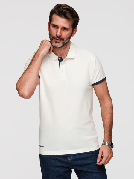 Ombre Clothing Pánska bavlnená polokošeľa s kontrastným lemovaním - biela V1 OM-POSS-0170 Ombre Clothing