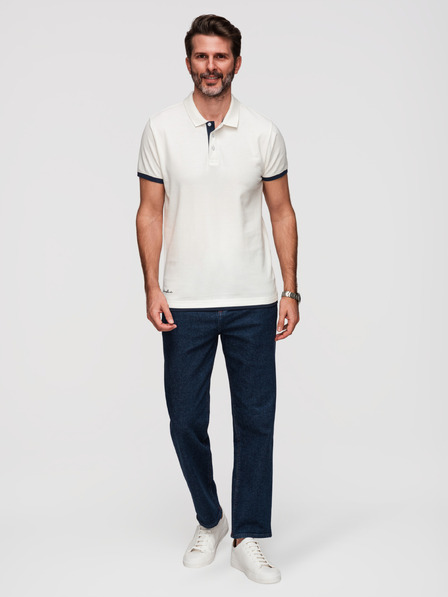 Ombre Clothing Pánska bavlnená polokošeľa s kontrastným lemovaním - biela V1 OM-POSS-0170 Ombre Clothing