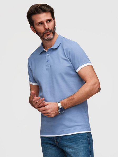 Ombre Clothing Pánska bavlnená polokošeľa s kontrastným lemovaním - modrá V3 OM-POSS-0170 Ombre Clothing