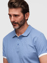 Ombre Clothing Pánska bavlnená polokošeľa s kontrastným lemovaním - modrá V3 OM-POSS-0170 Ombre Clothing