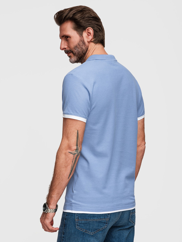 Ombre Clothing Pánska bavlnená polokošeľa s kontrastným lemovaním - modrá V3 OM-POSS-0170 Ombre Clothing
