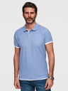 Ombre Clothing Pánska bavlnená polokošeľa s kontrastným lemovaním - modrá V3 OM-POSS-0170 Ombre Clothing