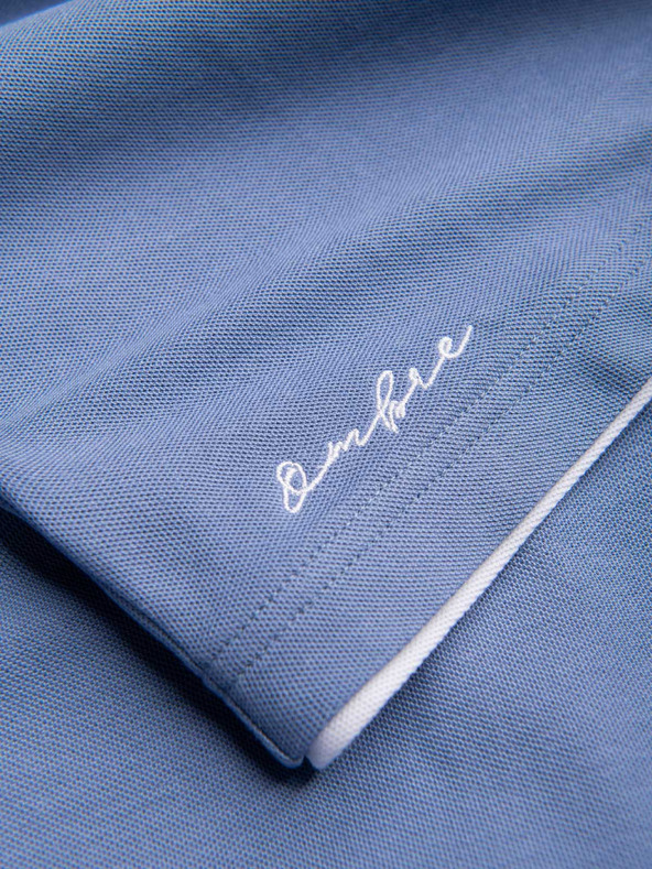 Ombre Clothing Pánska bavlnená polokošeľa s kontrastným lemovaním - modrá V3 OM-POSS-0170 Ombre Clothing