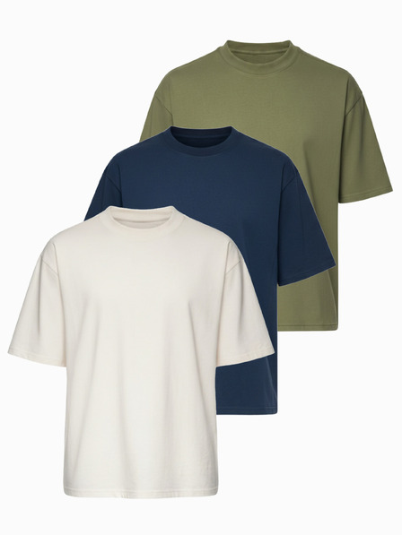 Ombre Clothing Tričko OM-TSBC-0291 - off white/bledá olivová/navy Ombre Clothing