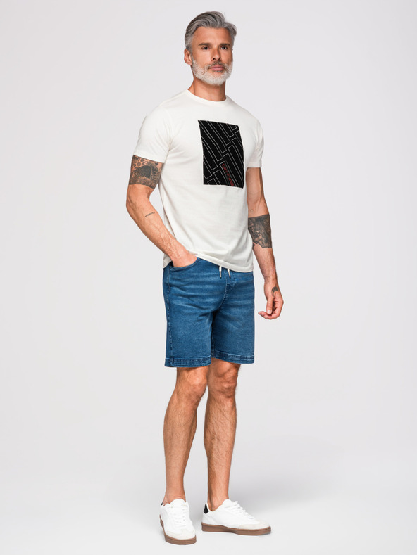 Ombre Clothing Pánske bavlnené tričko s geometrickým potlačou - biele V1 OM-TSPT-0259 Ombre Clothing