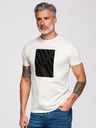 Ombre Clothing Pánske bavlnené tričko s geometrickým potlačou - biele V1 OM-TSPT-0259 Ombre Clothing