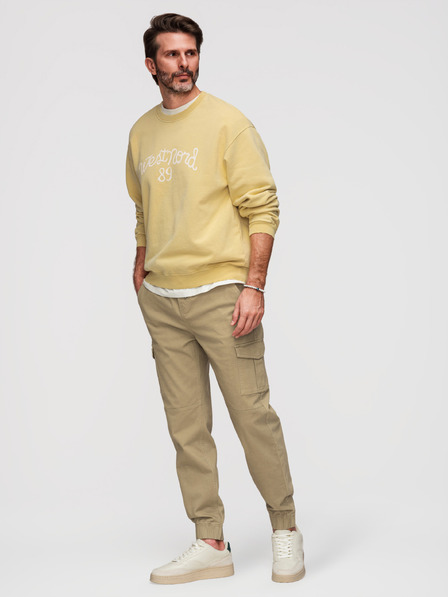 Ombre Clothing Pánske nohavice JOGGERY s cargo vreckami na zips - khaki V1 OM-PAJO-0290 Ombre Clothing