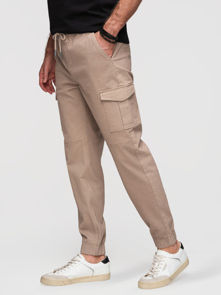 Ombre Clothing Pánske nohavice JOGGERY s cargo vreckami na zips - béžové V2 OM-PAJO-0290 Ombre Clothing