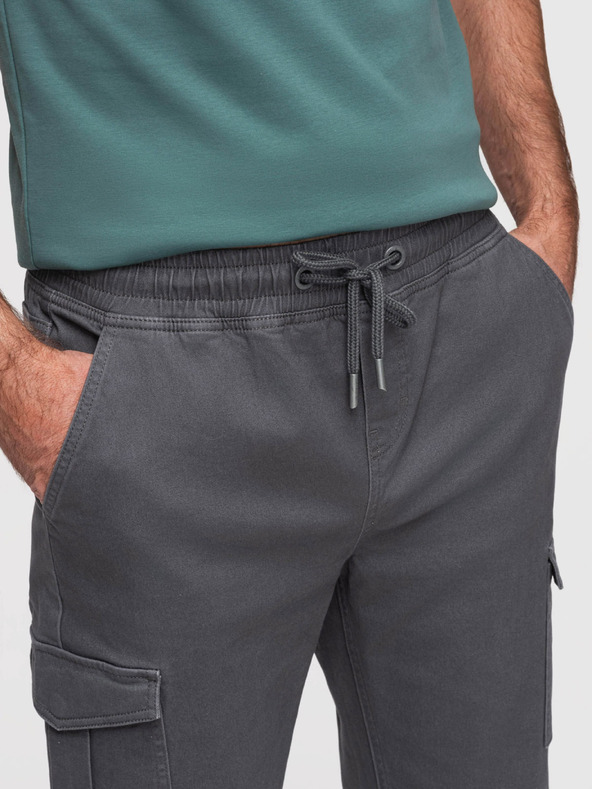 Ombre Clothing Pánske nohavice JOGGERY s cargo vreckami na zips - grafitová V3 OM-PAJO-0290 Ombre Clothing