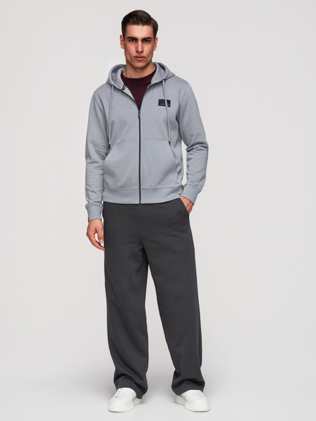 Ombre Clothing Pánska mikina na zips s kapucňou a nášivkou - šedá V1 OM-SSZP-0256 Ombre Clothing