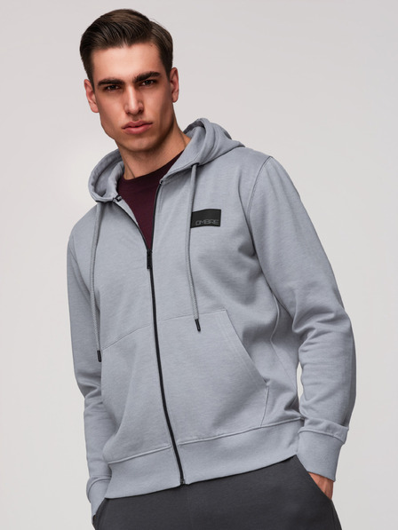 Ombre Clothing Pánska mikina na zips s kapucňou a nášivkou - šedá V1 OM-SSZP-0256 Ombre Clothing