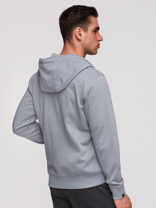 Ombre Clothing Pánska mikina na zips s kapucňou a nášivkou - šedá V1 OM-SSZP-0256 Ombre Clothing