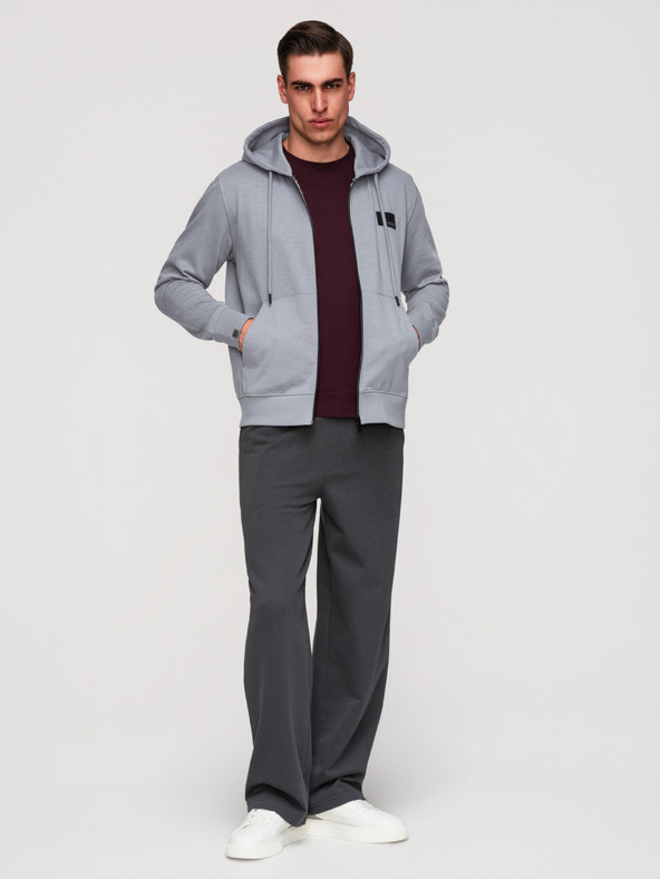 Ombre Clothing Pánska mikina na zips s kapucňou a nášivkou - šedá V1 OM-SSZP-0256 Ombre Clothing