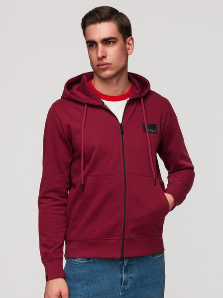 Ombre Clothing Pánska mikina bez gombíkov s kapucňou a nášivkou - červená V3 OM-SSZP-0256 Ombre Clothing