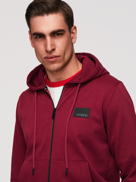 Ombre Clothing Pánska mikina bez gombíkov s kapucňou a nášivkou - červená V3 OM-SSZP-0256 Ombre Clothing