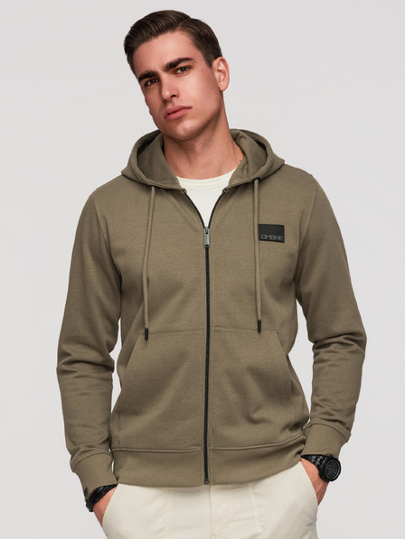 Ombre Clothing Pánska mikina bez gombíkov s kapucňou a nášivkou - olivová V4 OM-SSZP-0256 Ombre Clothing