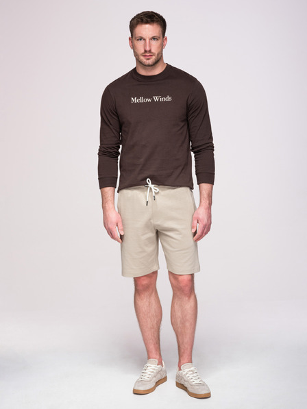 Ombre Clothing Pánske bavlnené šortky so šnúrkami a vreckami - svetlo béžové V1 OM-SRBS-0205 Ombre Clothing