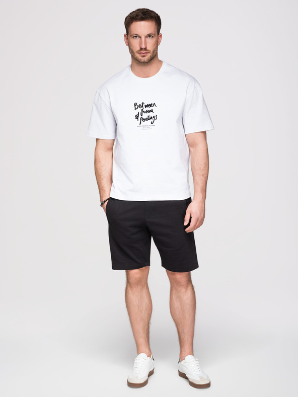 Ombre Clothing Pánske bavlnené šortky so stahovacou šnúrkou a vreckami - čierne V5 OM-SRBS-0205 Ombre Clothing