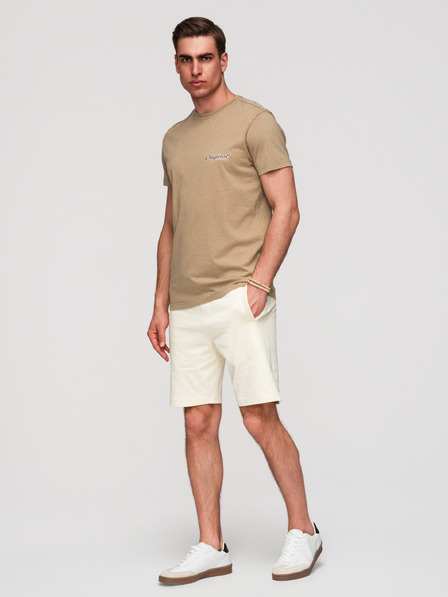 Ombre Clothing Pánske bavlnené šortky s lemom a vreckami - krémové V12 OM-SRBS-0205 Ombre Clothing