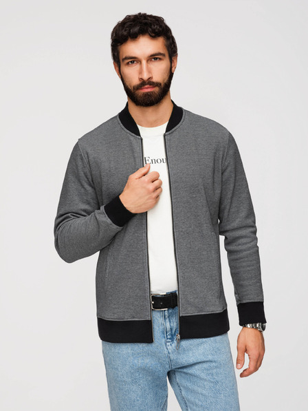 Ombre Clothing Pánska pletená bunda bomber - čierna