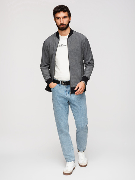 Ombre Clothing Pánska pletená bunda bomber - čierna