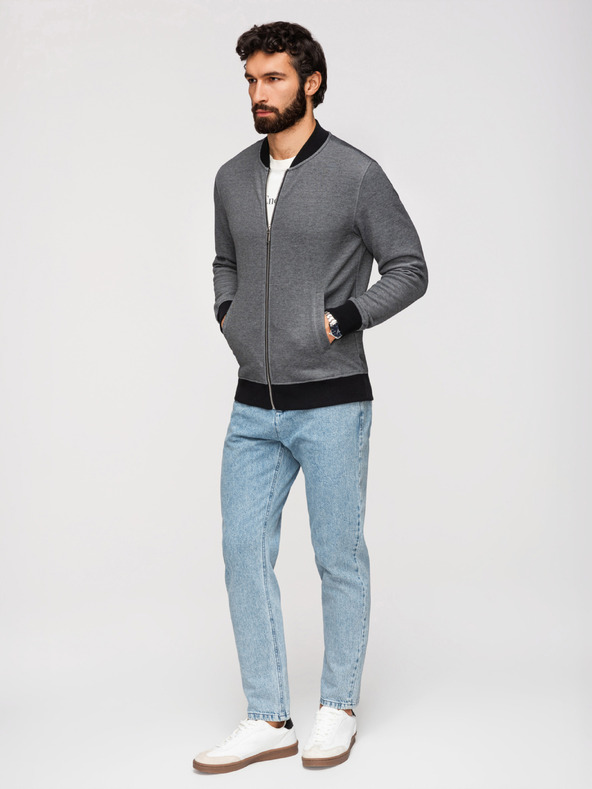 Ombre Clothing Pánska pletená bunda bomber - čierna