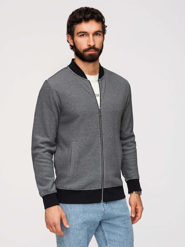 Ombre Clothing Pánska pletená bunda bomber - čierna