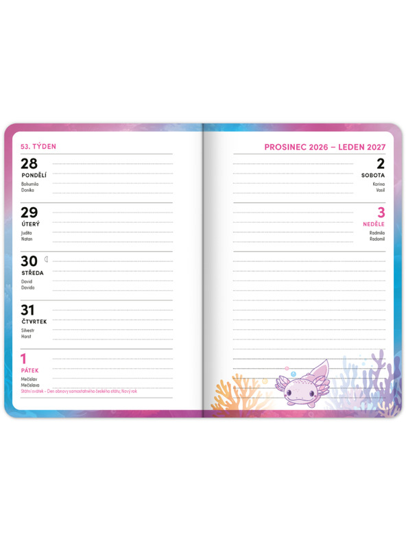 NOTIQUE NOTIQUE Školský denník Axolotl (september 2026 – december 2027), 9,8 x 14,5 cm