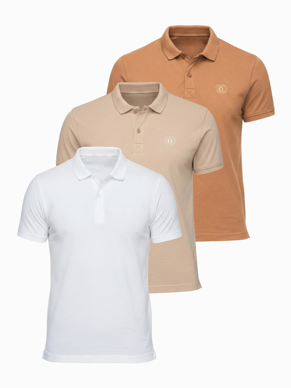 Ombre Clothing Pánska bavlnená polokošeľa BASIC - biela/biela/svetlo hnedá V6 OM-POBS-0171 Ombre Clothing