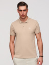 Ombre Clothing Pánska bavlnená polokošeľa BASIC - biela/biela/svetlo hnedá V6 OM-POBS-0171 Ombre Clothing