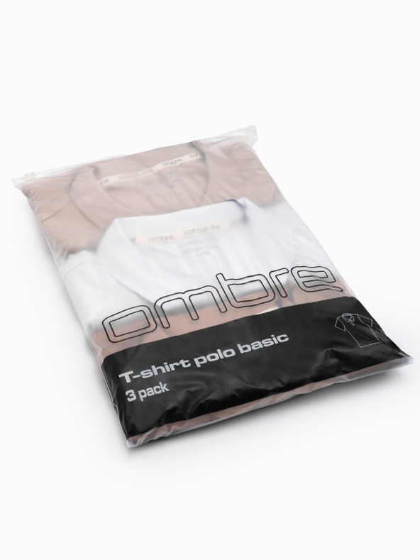 Ombre Clothing Pánska bavlnená polokošeľa BASIC - biela/biela/svetlo hnedá V6 OM-POBS-0171 Ombre Clothing