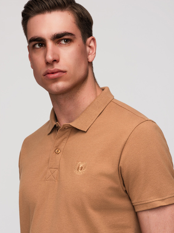 Ombre Clothing Pánska bavlnená polokošeľa BASIC - biela/biela/svetlo hnedá V6 OM-POBS-0171 Ombre Clothing