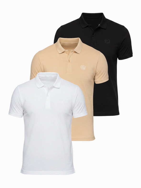Ombre Clothing Pánske bavlnené polo tričko BASIC - čierne/biele/béžové V7 OM-POBS-0171 Ombre Clothing