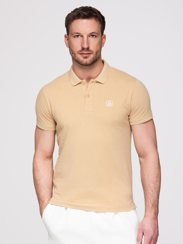 Ombre Clothing Pánske bavlnené polo tričko BASIC - čierne/biele/béžové V7 OM-POBS-0171 Ombre Clothing