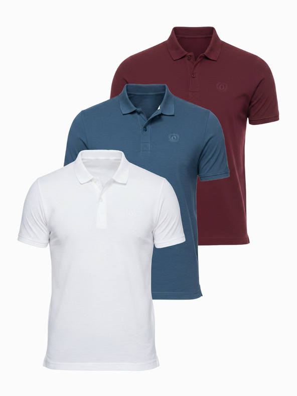 Ombre Clothing Pánska bavlnená polokošeľa BASIC - biela/hnedá/tmavo modrá V4 OM-POBS-0171 Ombre Clothing