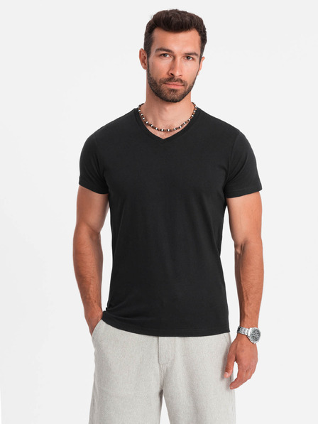 Ombre Clothing Čierne pánske tričko s výstrihom do V Ombre Clothing