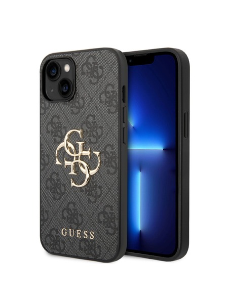 Guess Guess PU 4G kovové logo zadný kryt pre iPhone 15 sivý