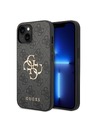 Guess Guess PU 4G kovové logo zadný kryt pre iPhone 15 sivý