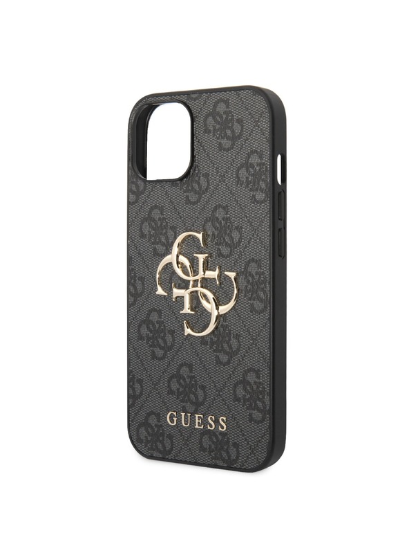 Guess Guess PU 4G kovové logo zadný kryt pre iPhone 15 sivý